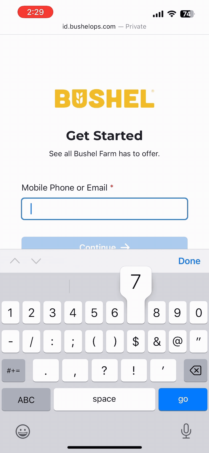 screen recording of login process with phone number
